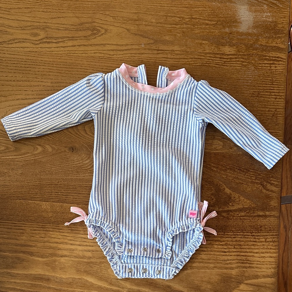 Ruffle Butts Blue and Pink Striped Swimsuit